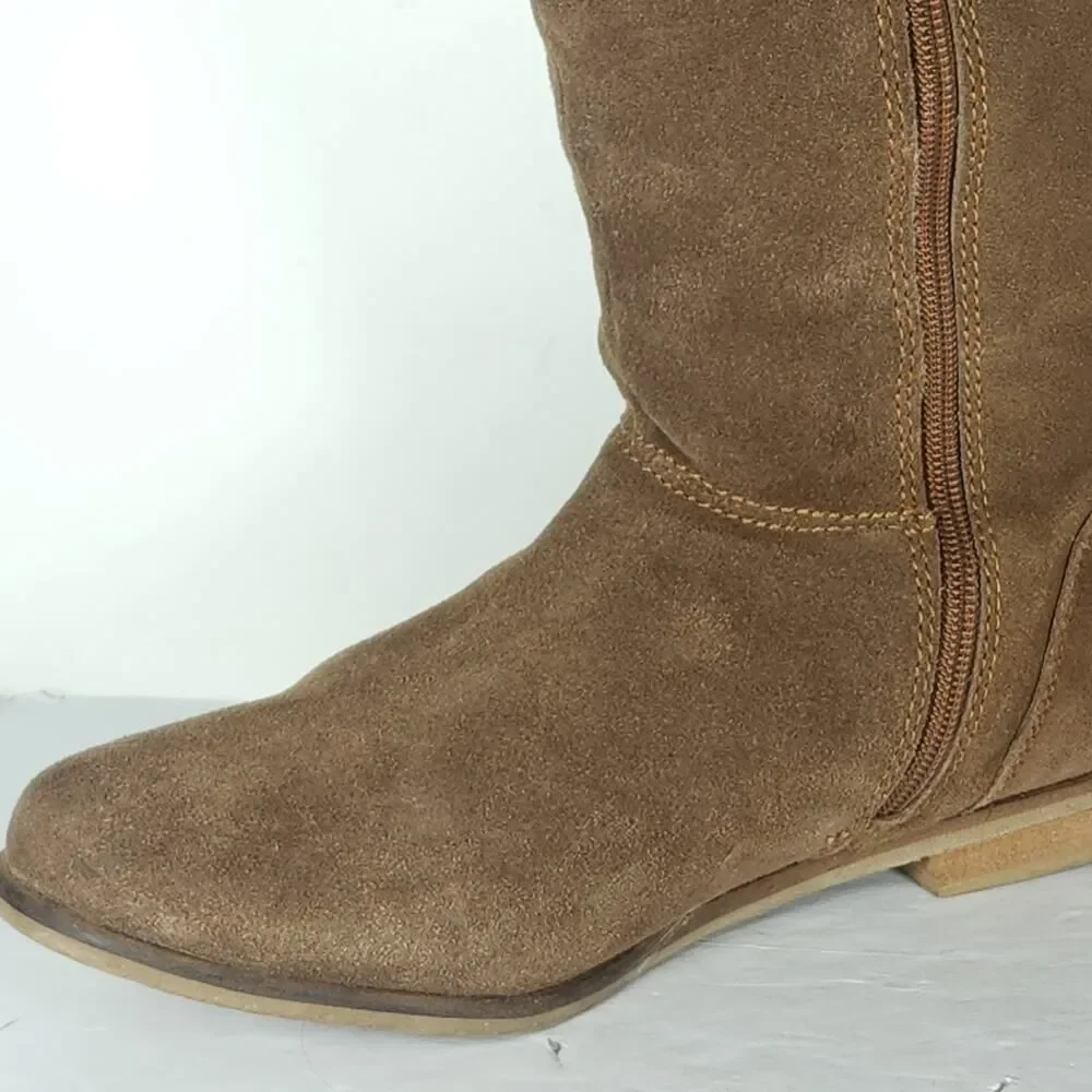 Rag & Co Women’s US 8,5? Brown Suede Side Zip Lace Over The Knee Riding Boots